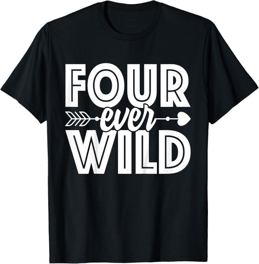Four Ever Wild 4th Birthday 4 Year Old Birthday Zoo Safari T-Shirt - T-Shirt | Black