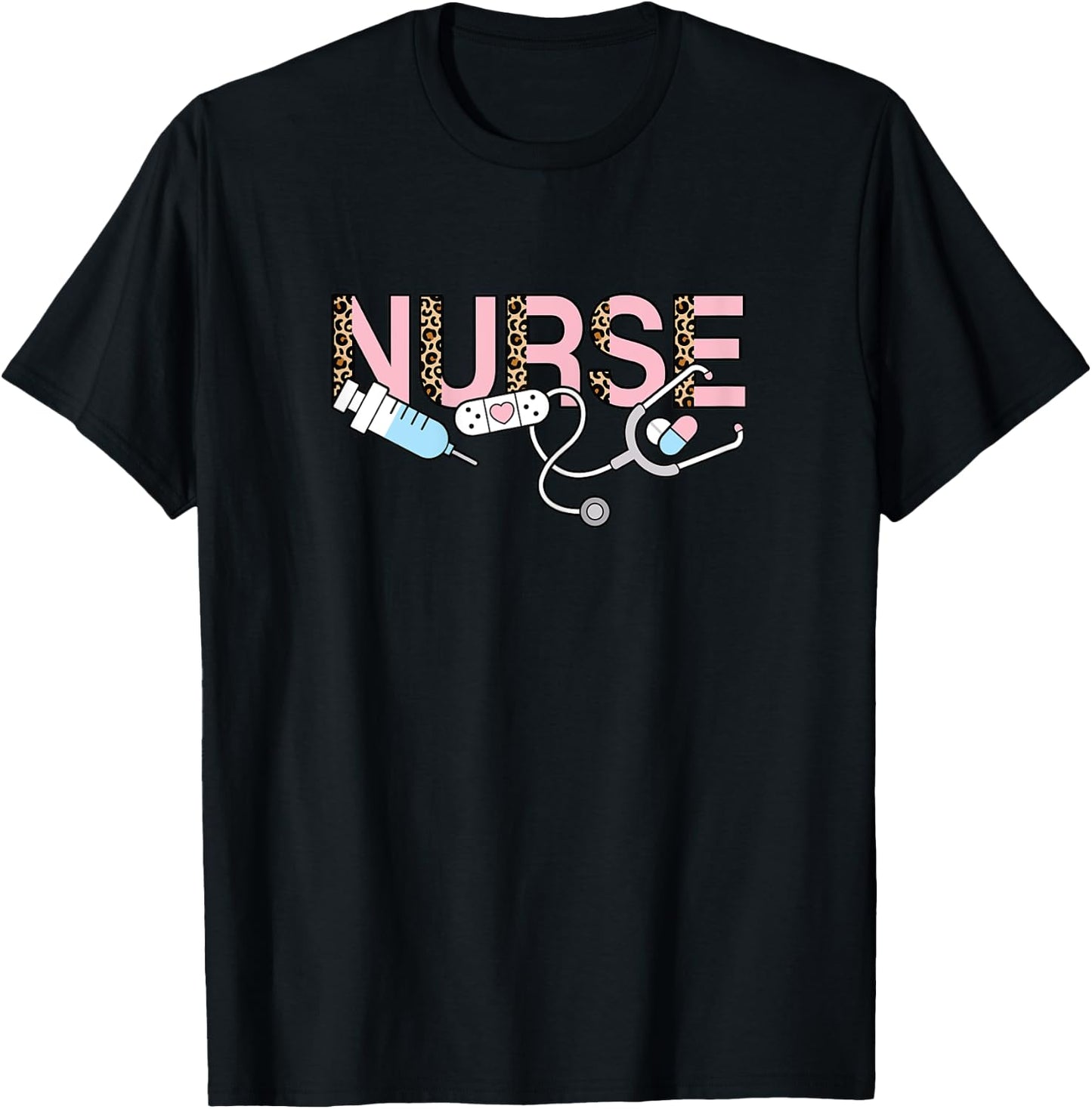 Cute Pink Nurse Leopard Print Nursing Women Girls T-Shirt - T-Shirt | Black
