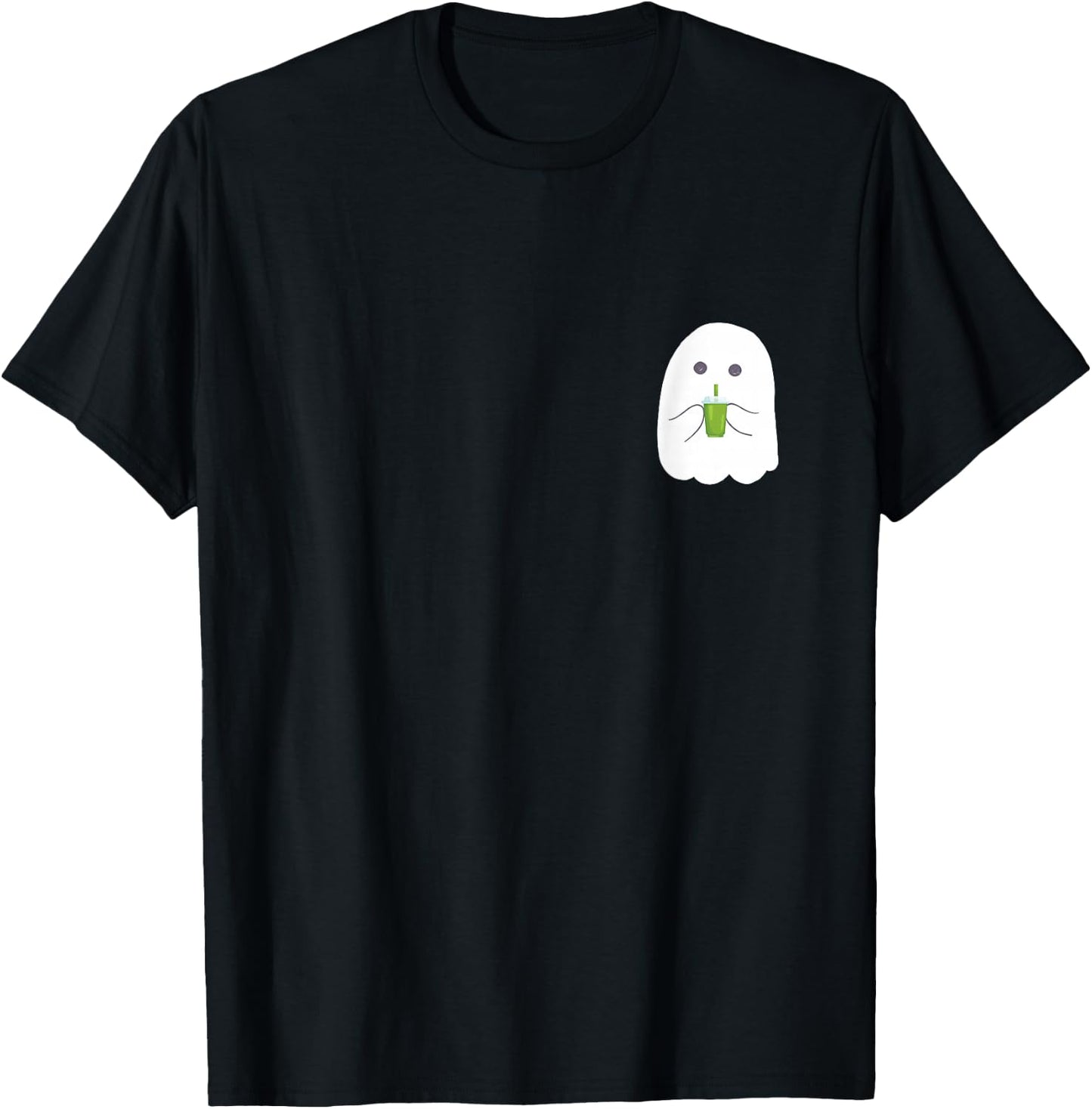 Halloween Cute Little Ghost drinking green Matcha Tea T-Shirt - T-Shirt | Black
