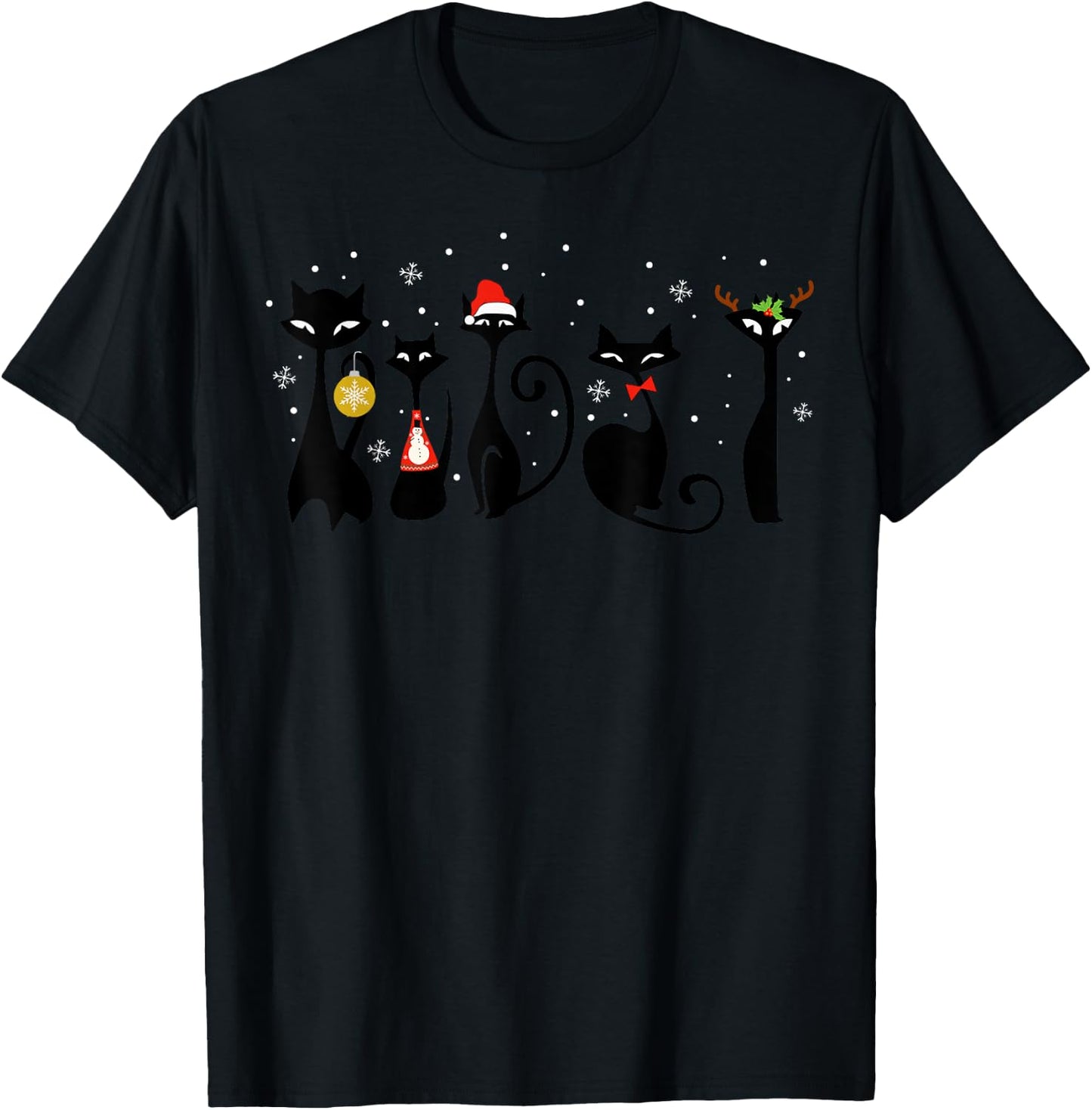 Mid Century Modern Look Cats Christmas Retro 50s 60s Xmas T-Shirt - T-Shirt | Black