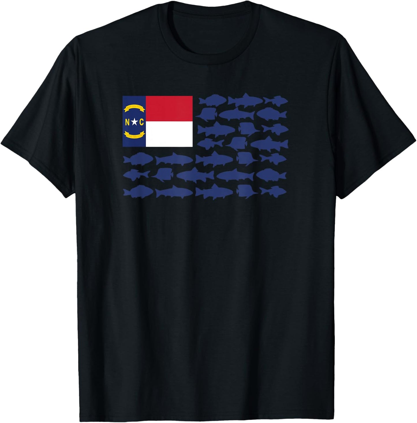 North Carolina Saltwater Fishing Love Fish NC Flag Themed T-Shirt - T-Shirt | Black