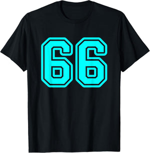 Jersey #66 Cyan Sports Team Jersey Number 66 T-Shirt - T-Shirt | Black