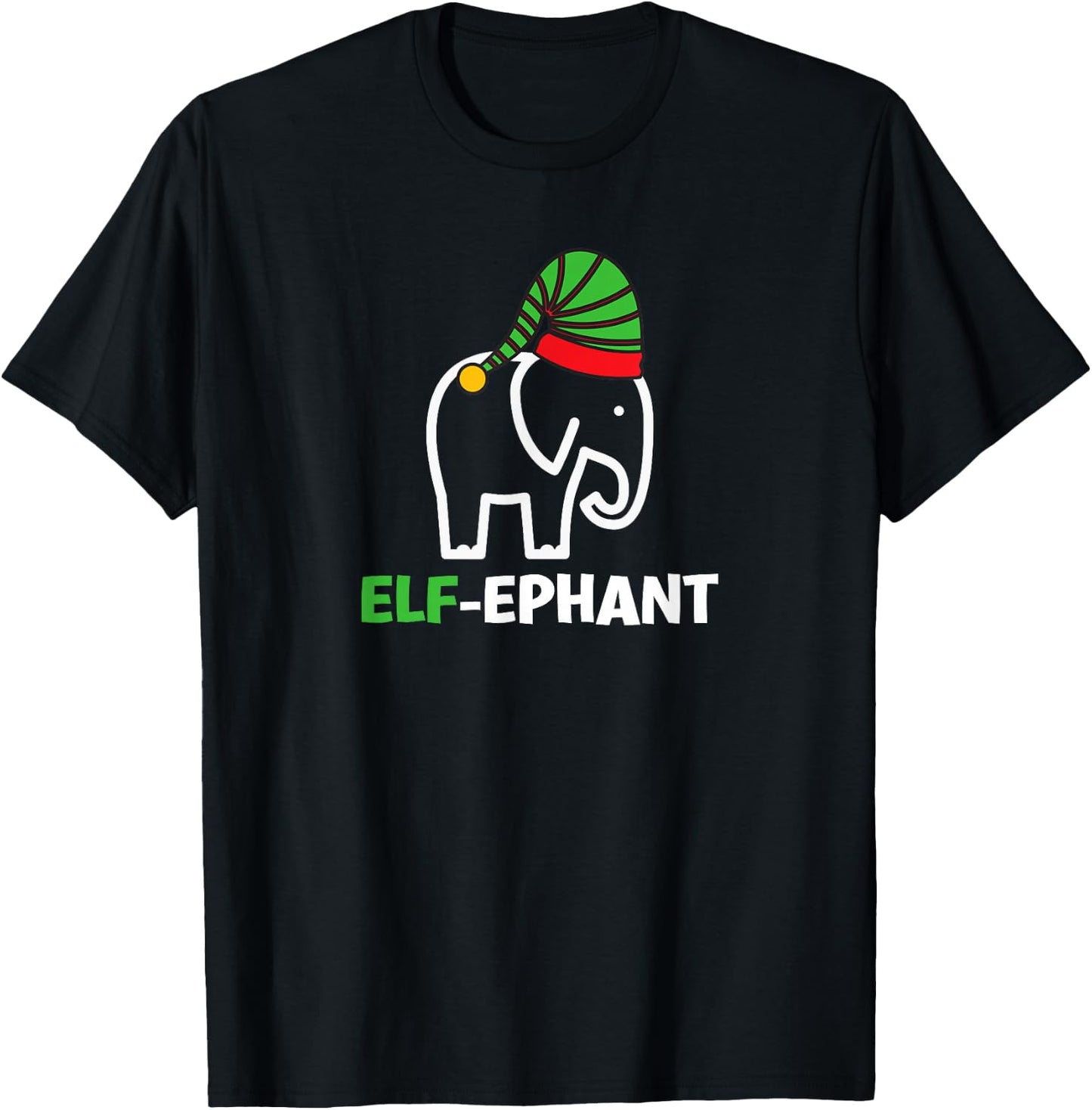 Elephants Christmas Funny Elf-Ephant Elf Elephant Xmas T-Shirt - T-Shirt | Black