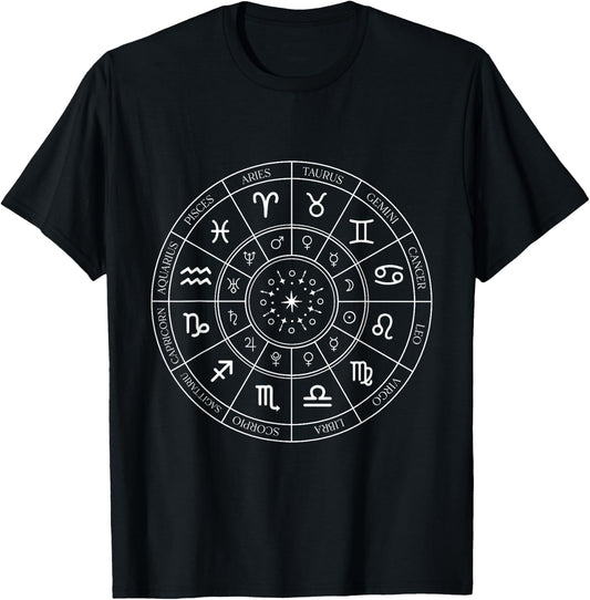Zodiac Wheel Constellations Signs T-Shirt - T-Shirt | Black