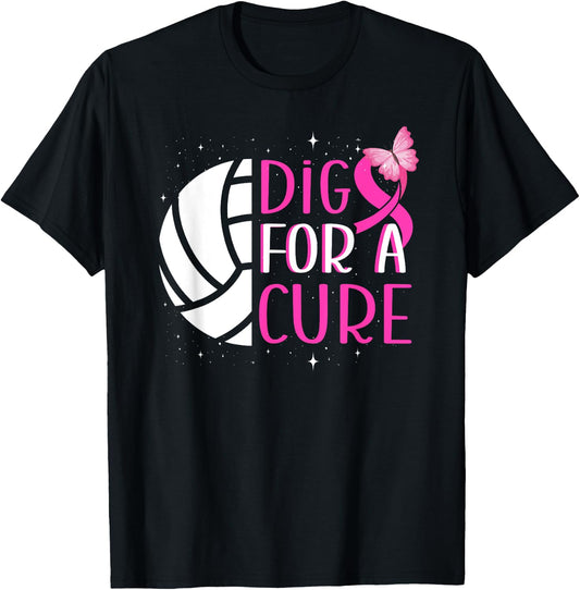 Dig For A Cure Volleyball Pink Out Breast Cancer Awareness T-Shirt - T-Shirt | Black
