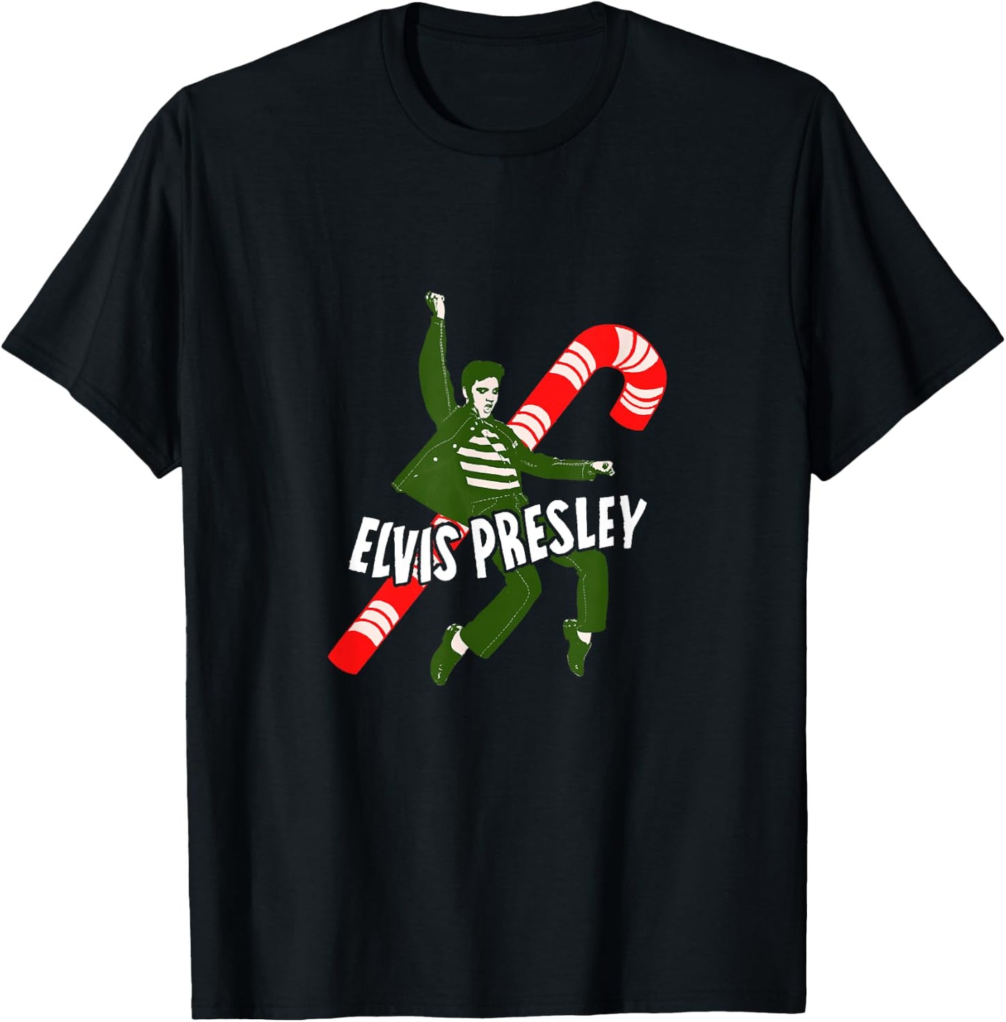 Elvis Candy Cane T-Shirt - T-Shirt | Black
