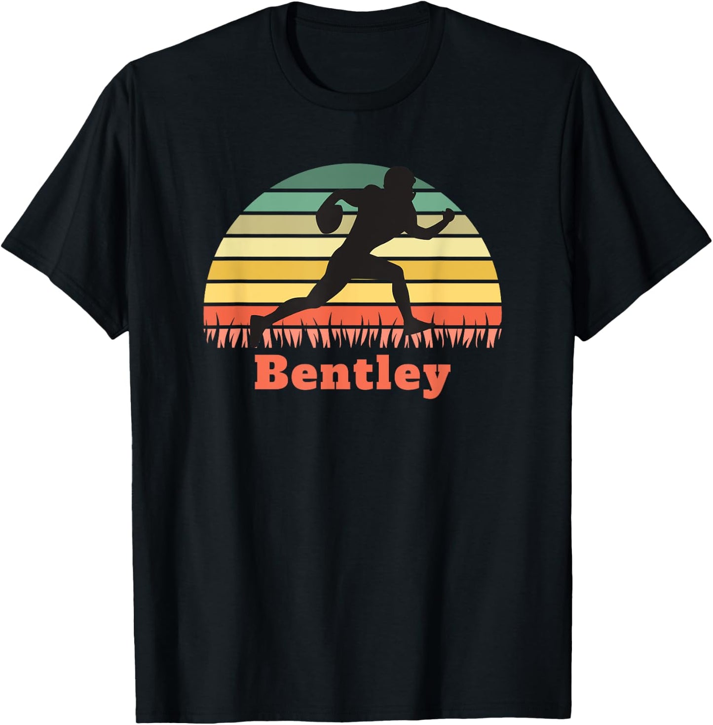 Bentley Boy's Personalized Football Player Vintage Sunset T-Shirt - T-Shirt | Black