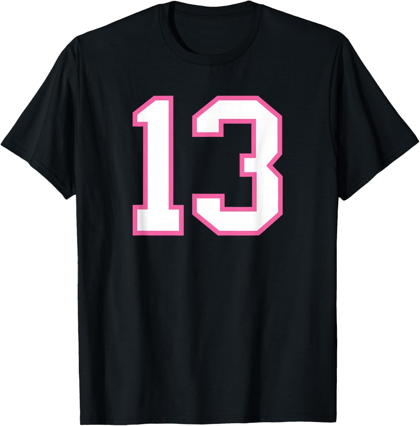 Number #13 Pink Sports Team Varsity Number T-Shirt - T-Shirt | Black