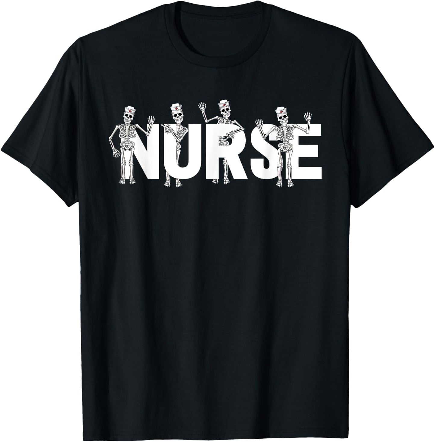 Vintage Skeleton Nurse Registered Nurse Halloween Nursing RN T-Shirt - T-Shirt | Black