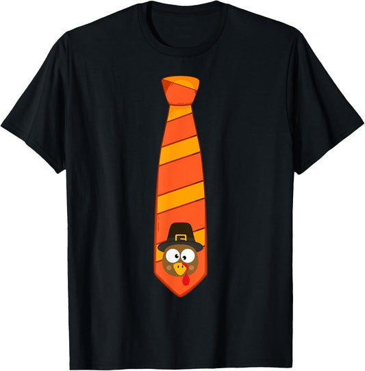 Funny thanksgiving tie with turkey for family dinner T-Shirt - T-Shirt | Black