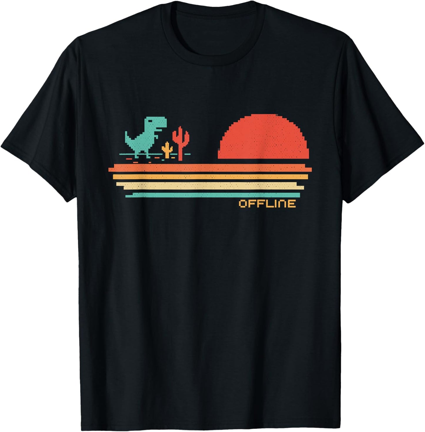 Offline Scare - Pixel Dinosaur / Retro - No Wifi Lost Dino T-Shirt - T-Shirt | Black