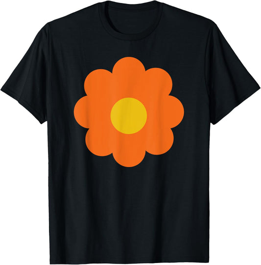 Comic Flower in Orange Art Graphic Women Children T-Shirt - T-Shirt | Black