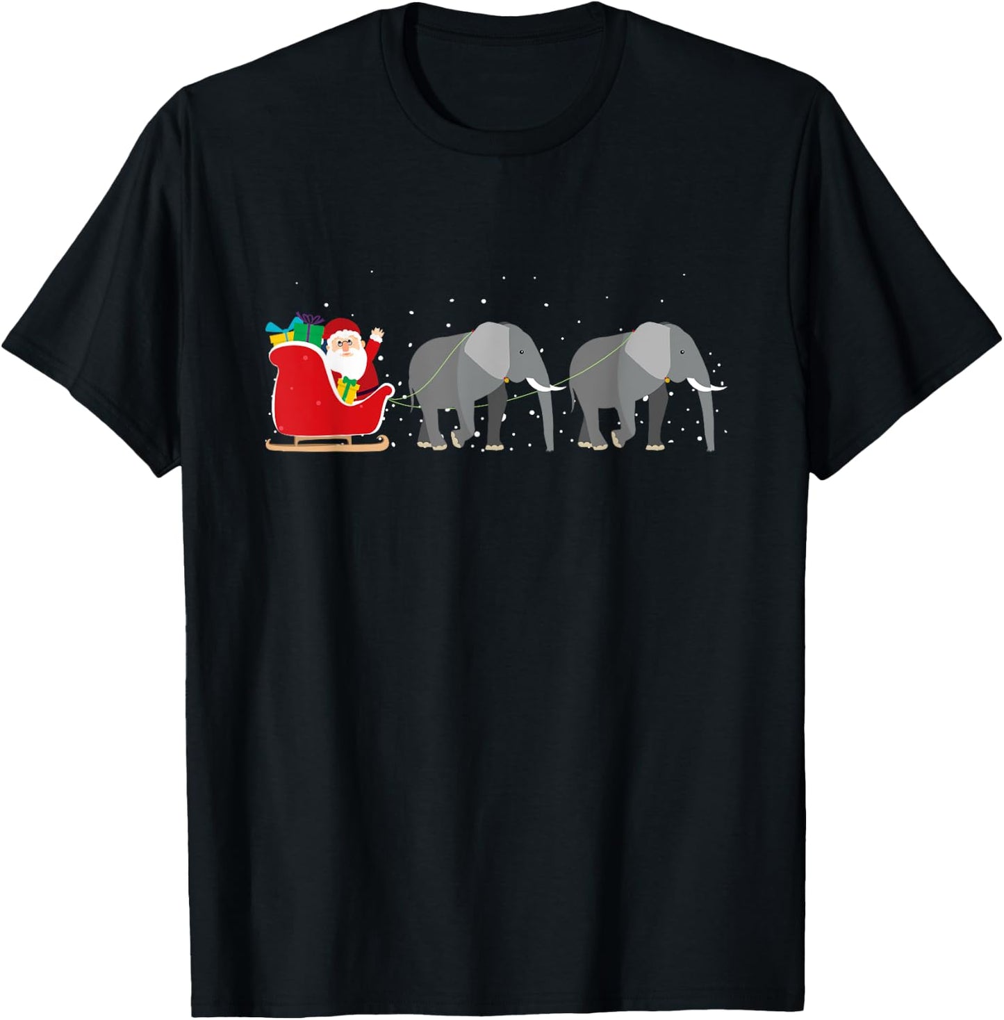 Elephant Santa Christmas Sleigh - Funny Elephant Xmas T-Shirt - T-Shirt | Black