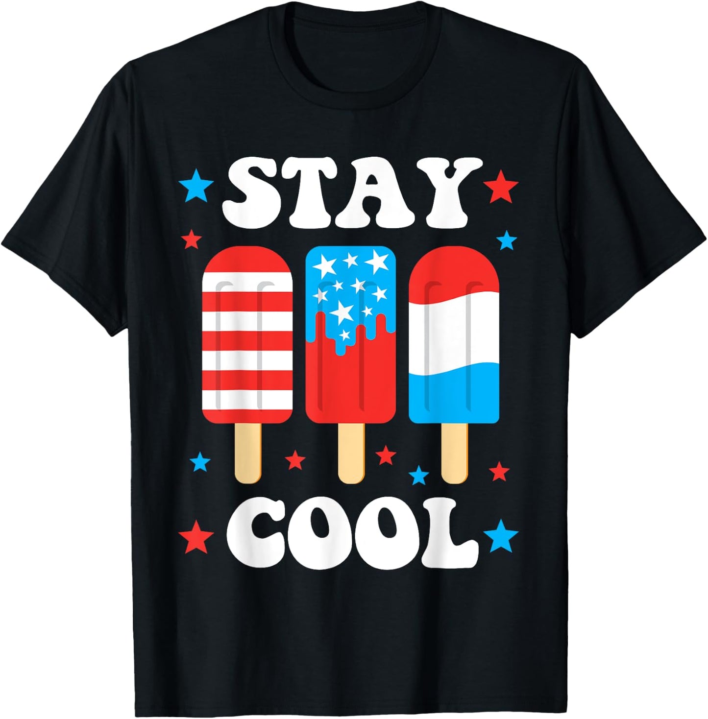 Stay Cool Funny July 4th Popsicle Red White Blue Boys Girls T-Shirt - T-Shirt | Black