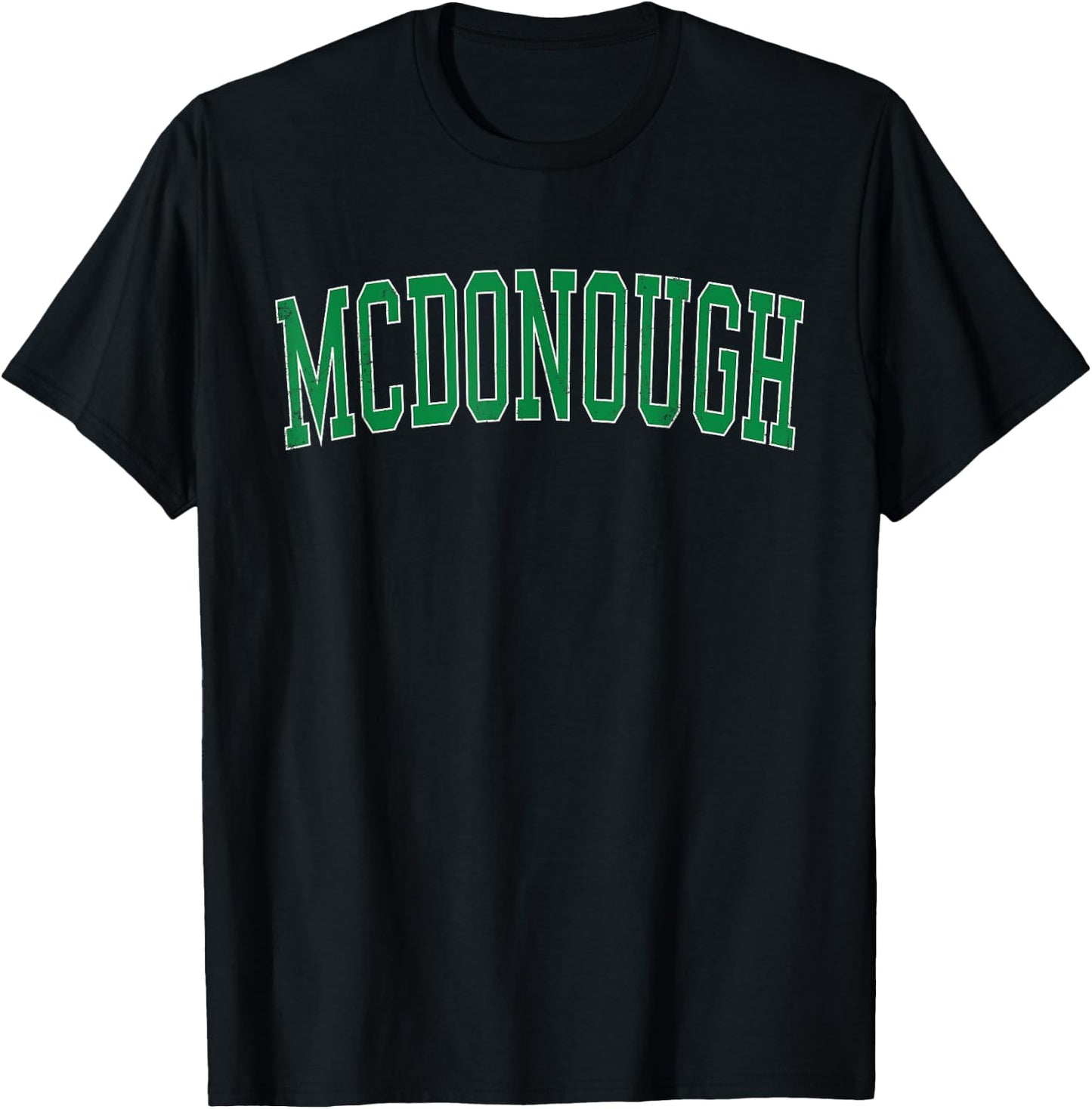 Vintage McDonough GA Distressed Green Varsity Style T-Shirt - T-Shirt | Black