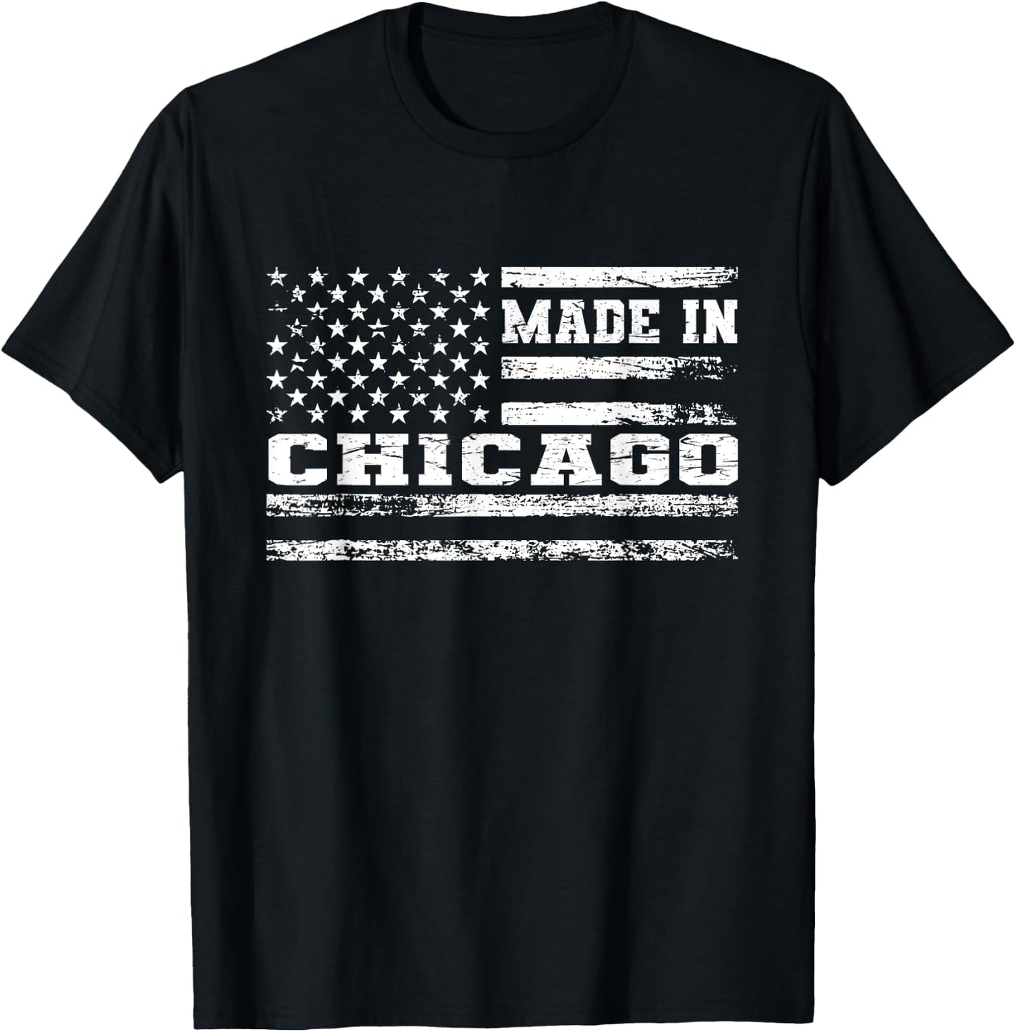 Made In Chicago Vintage US Flag T-Shirt - T-Shirt | Black