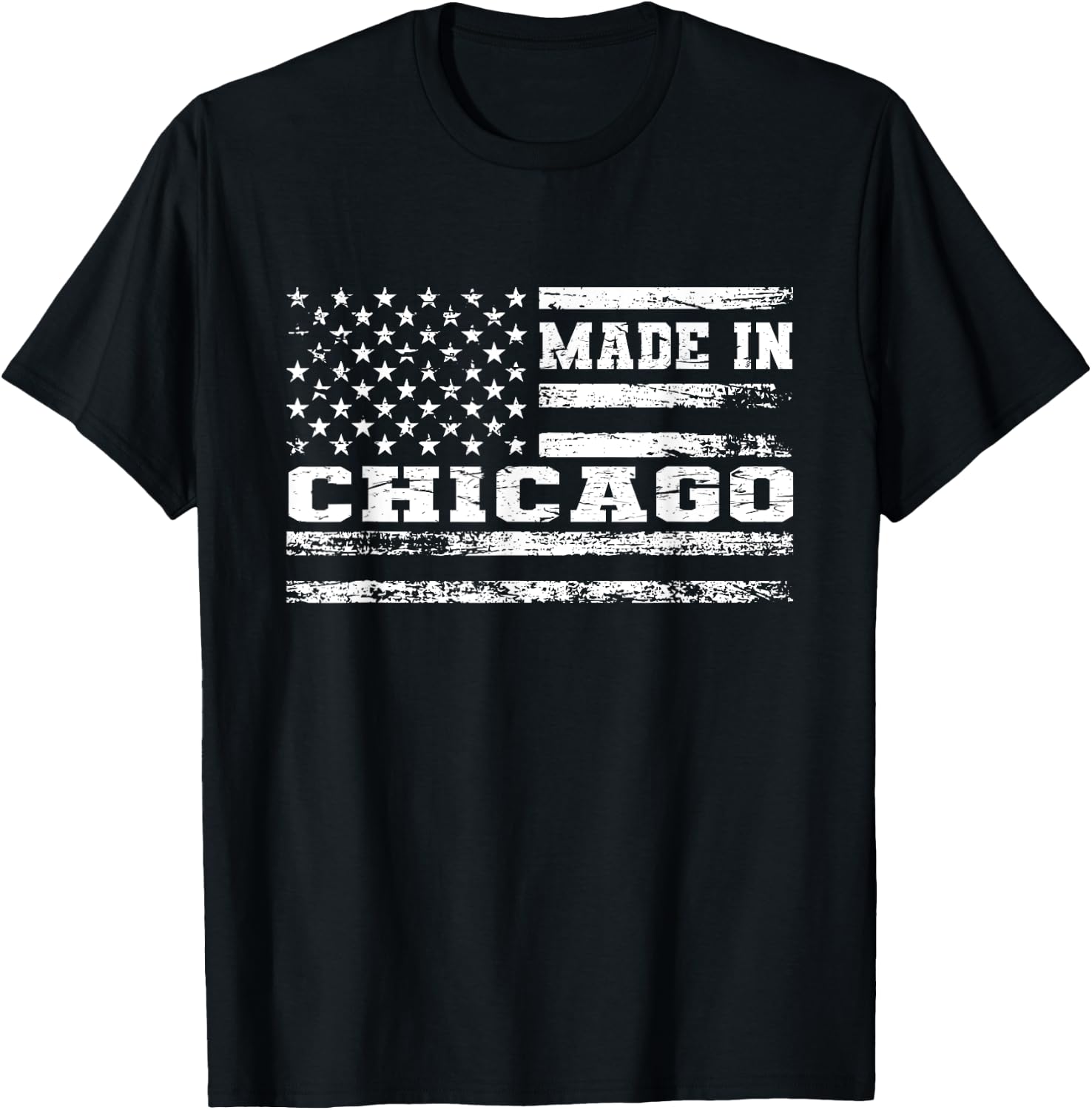 Made In Chicago Vintage US Flag T-Shirt - T-Shirt | Black