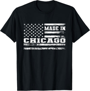 Made In Chicago Vintage US Flag T-Shirt - T-Shirt | Black