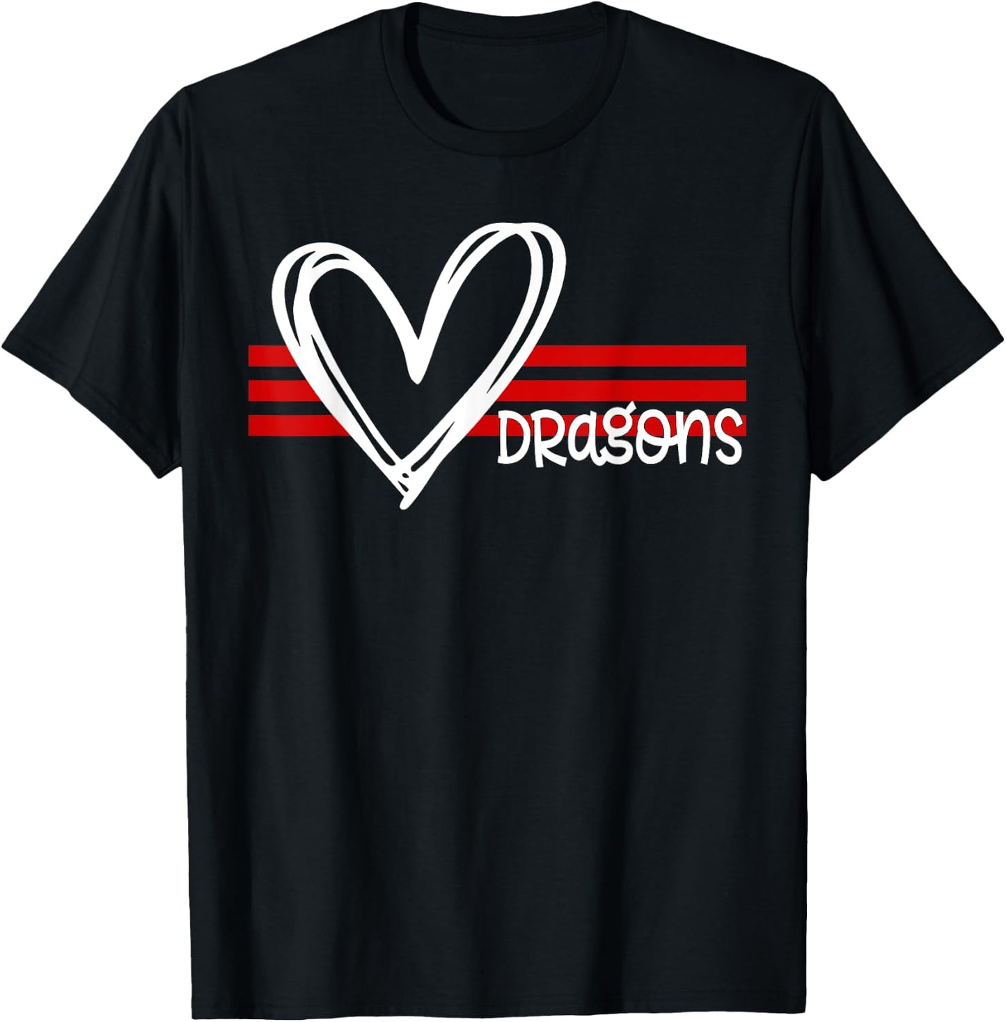 Dragons Pride Team School Spirit Sports Red Heart T-Shirt - T-Shirt | Black
