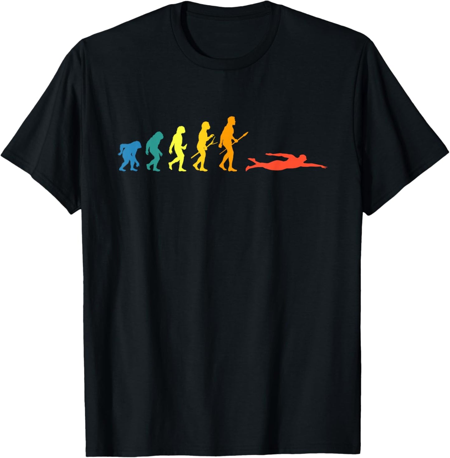 Retro Swimming Evolution For Swimmers Summer Water Lovers T-Shirt - T-Shirt | Black