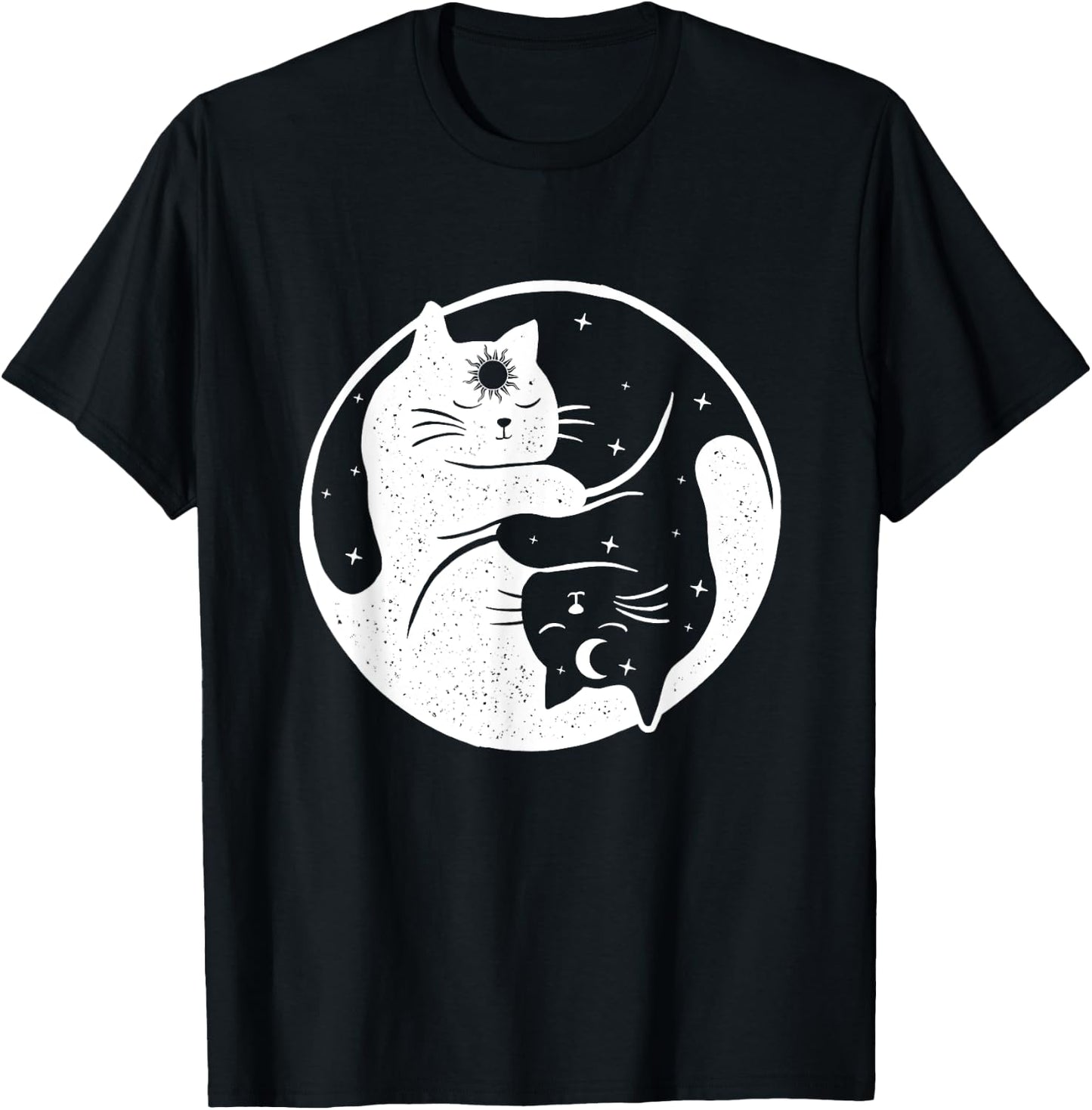 Cat Sun And Moon - Sleeping Kitty Kitten Pet Animal Lover T-Shirt - T-Shirt | Black