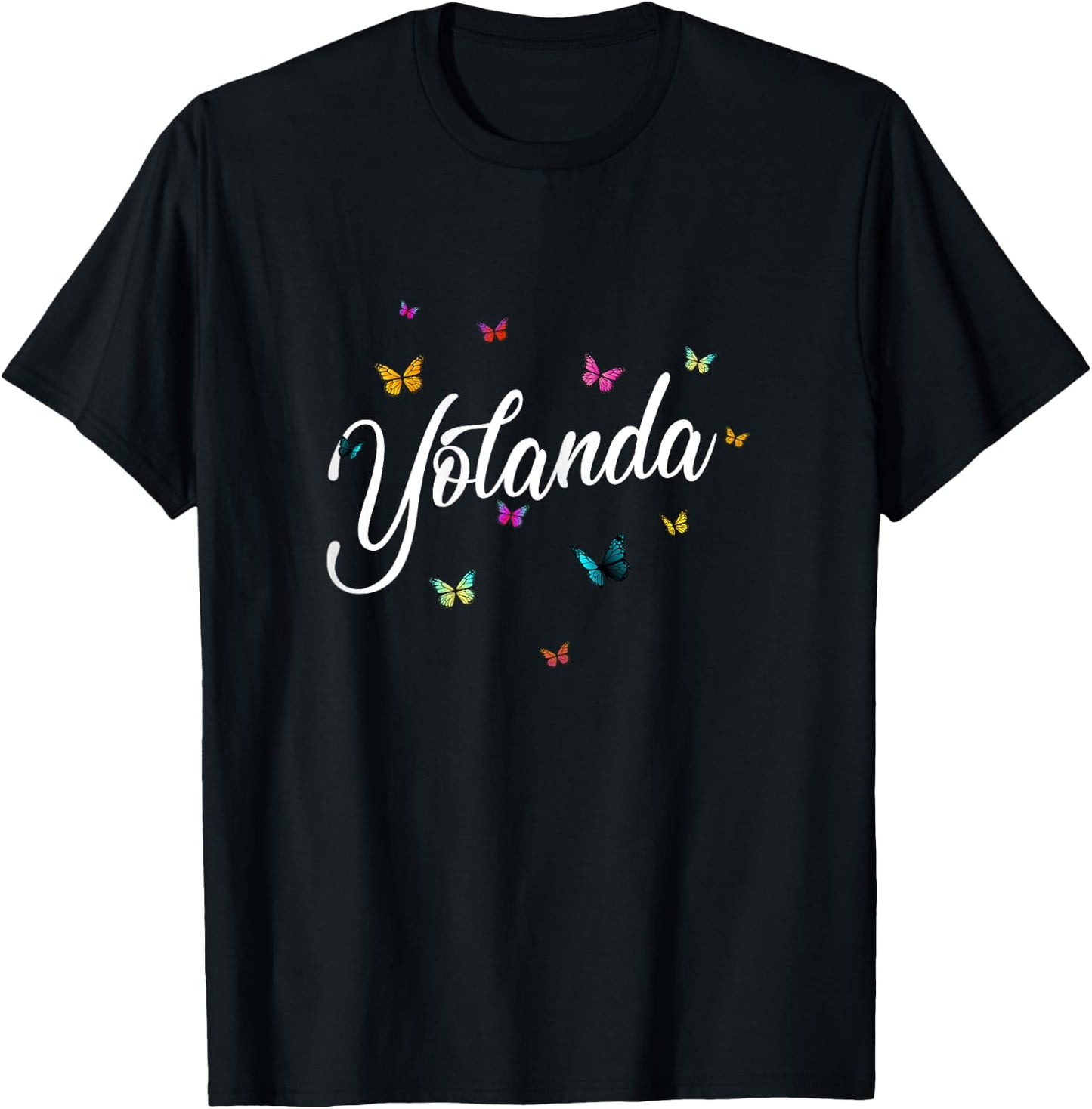 YOLANDA - Adorable girl name with colorful Butterlies T-Shirt - T-Shirt | Black