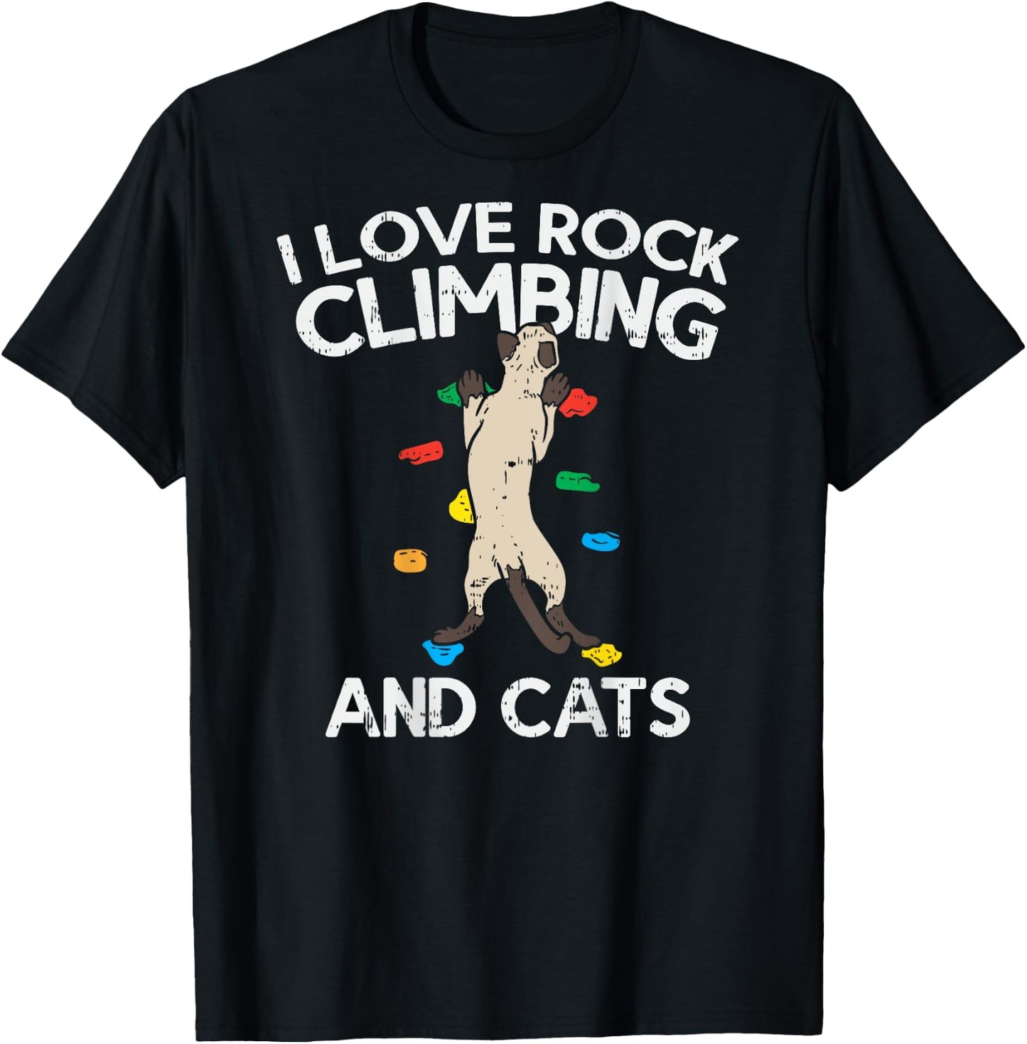 I Love Rock Climbing & Cats (on back) Cute Climbing T-Shirt - T-Shirt | Black