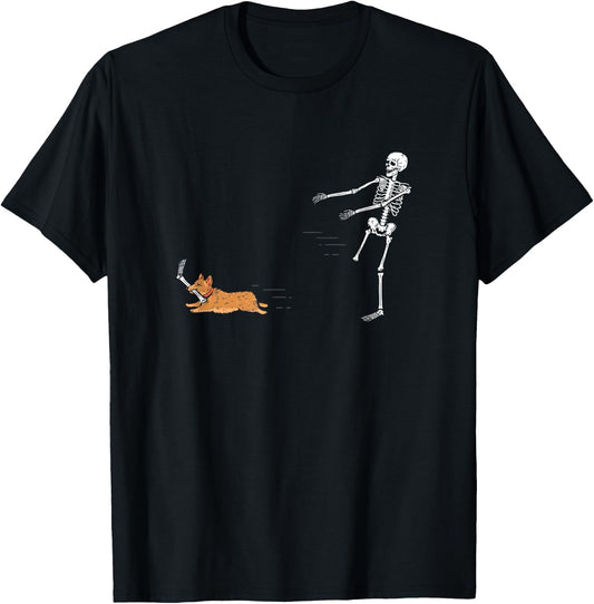 Cute Corgi Dog | Funny Skeleton Halloween T-Shirt - T-Shirt | Black