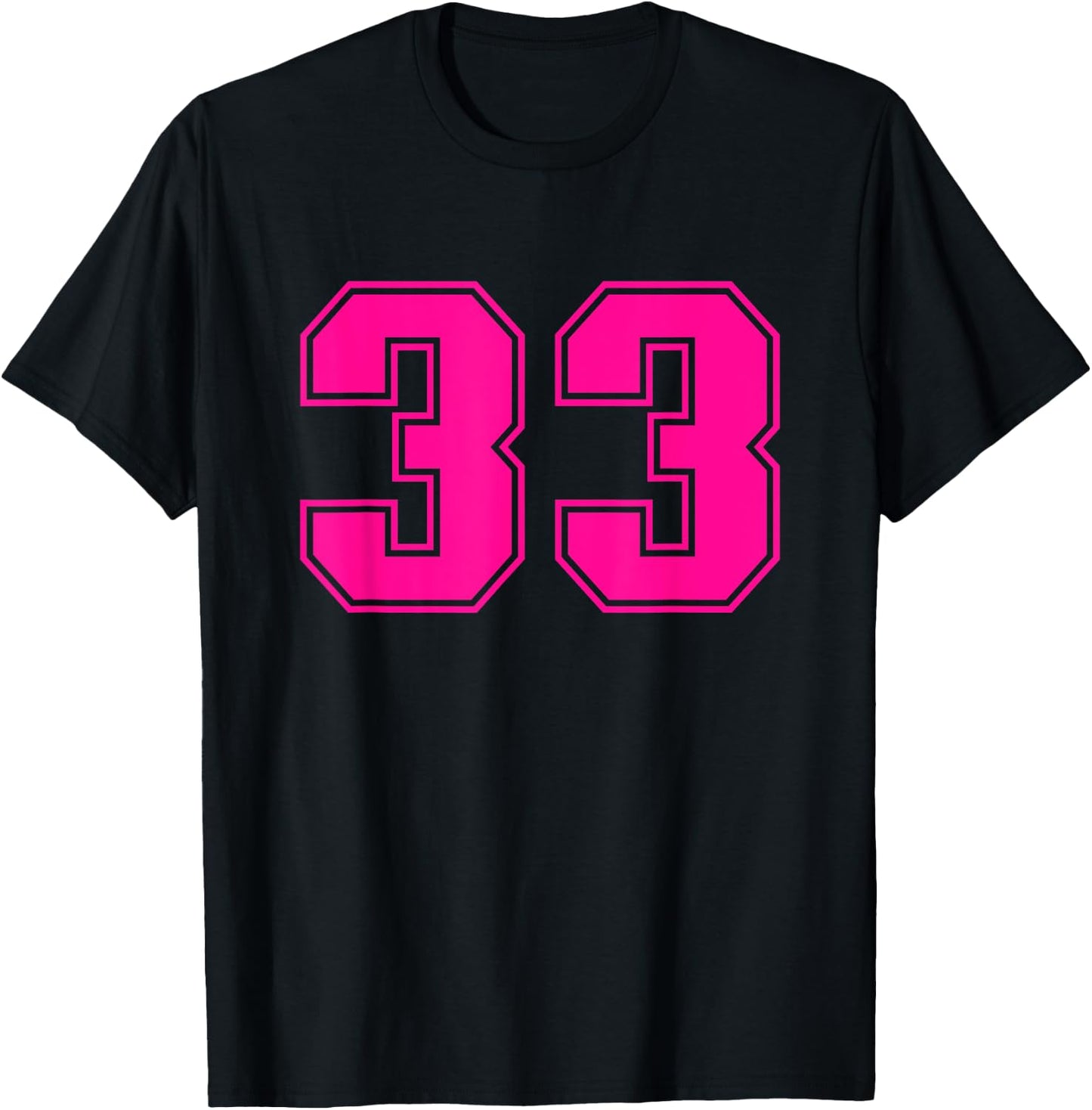Number #33 Pink Sports Fan Jersey Number T-Shirt - T-Shirt | Black