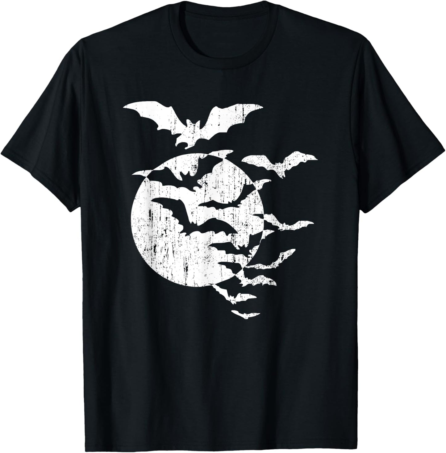 Halloween Swarm of Bats Full Moon Spooky Vintage Graphic T-Shirt - T-Shirt | Black
