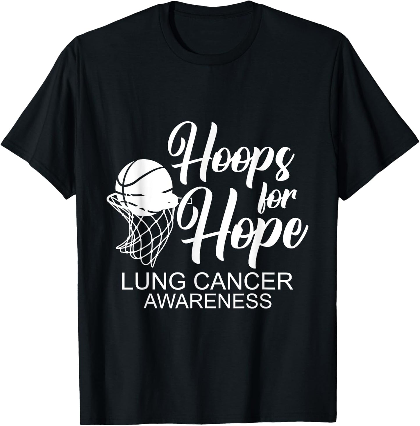 Hoops For Hope Basketball Player Lung Cancer Awareness T-Shirt - T-Shirt | Black