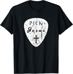 Retro Guitar Pick Pun Pick Jesus Cross Worship Leader Music T-Shirt - T-Shirt | Black