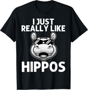 Funny Hippo Design Women Kids Hippopotamus Lover T-Shirt - T-Shirt | Black