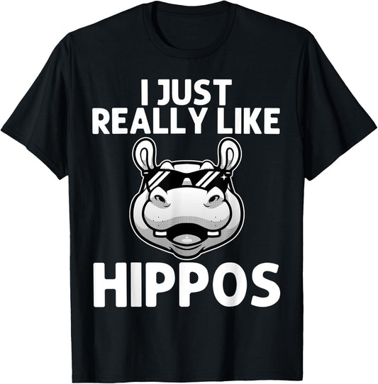 Funny Hippo Design Women Kids Hippopotamus Lover T-Shirt - T-Shirt | Black