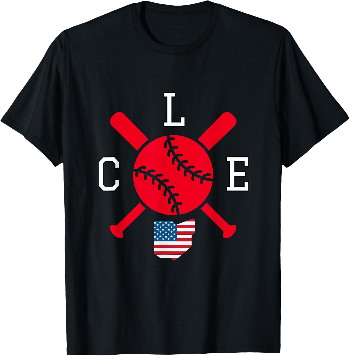 Cleveland Baseball CLE Cleveland OH City American Flag T-Shirt - T-Shirt | Black