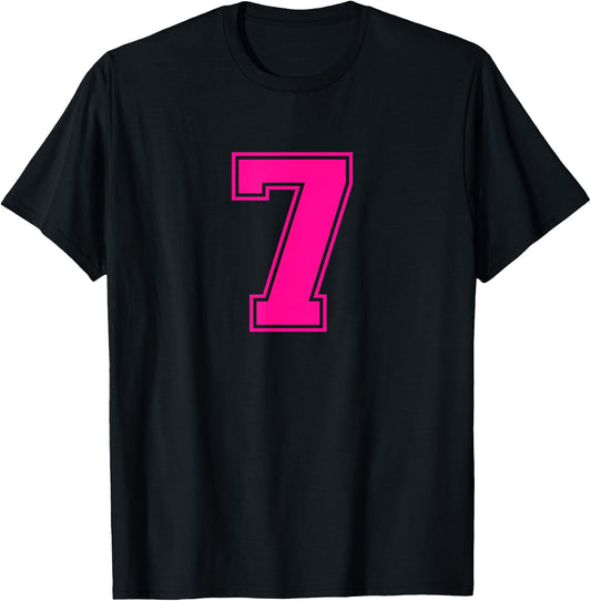 Number 7 Pink Sports Team T-Shirt - T-Shirt | Black