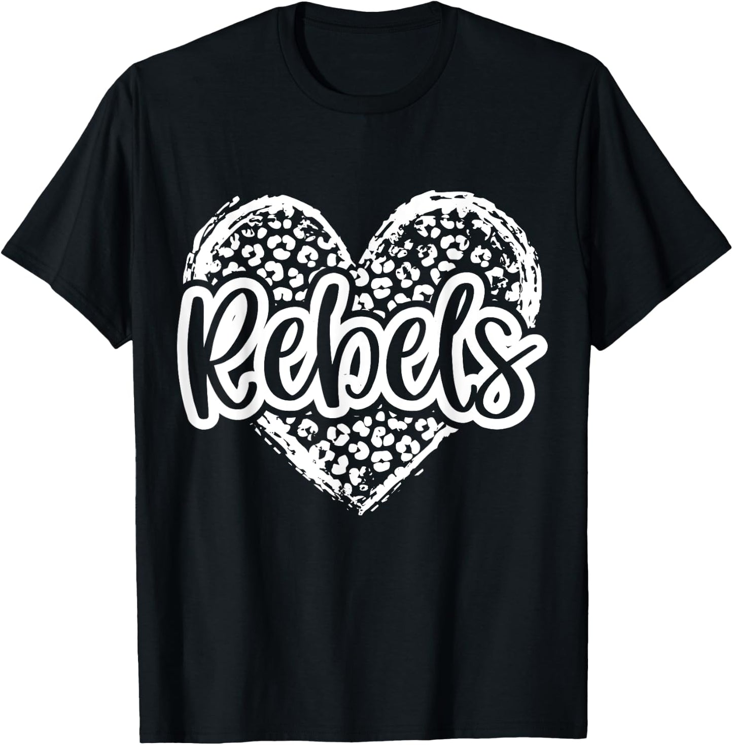 Leopard Cheetah Heart REBELS School Spirit Top Distressed T-Shirt - T-Shirt | Black