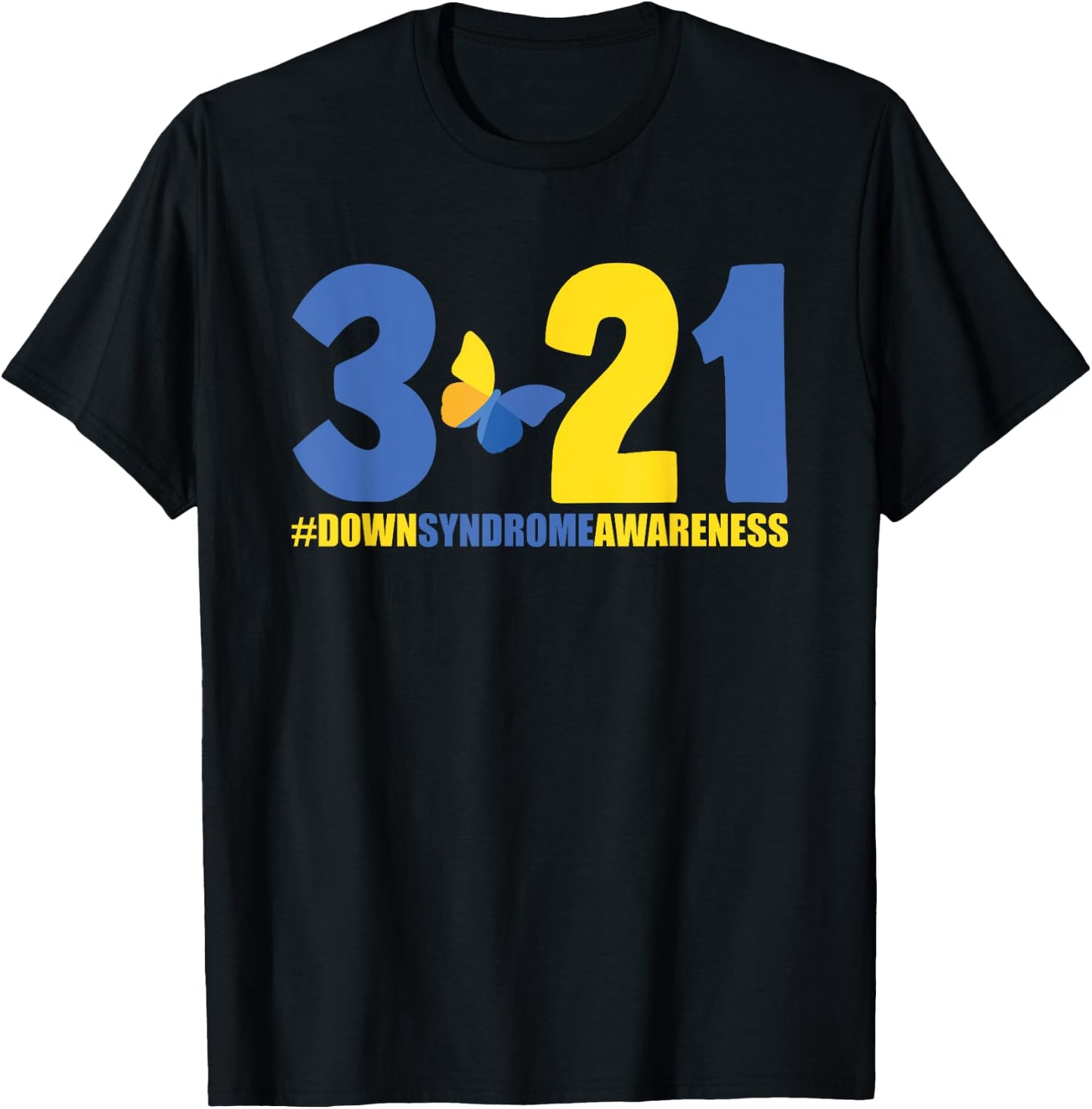 Blue Yellow Heart 21 World Down Syndrome Awareness Day 3 21 T-Shirt - T-Shirt | Black