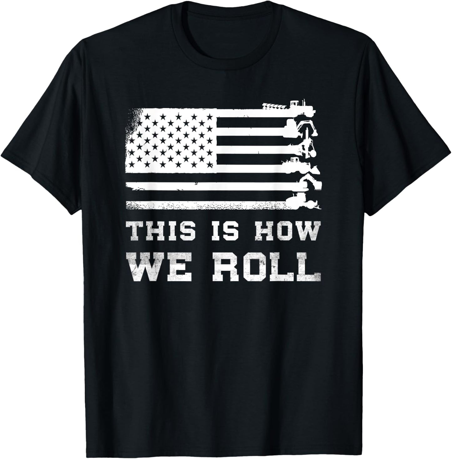 Patriotic Construction Worker USA Heavy Equipment Operator T-Shirt - T-Shirt | Black
