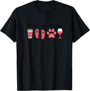 I'm A Simple Woman Coffee Slippers Animals Wine T-Shirt - T-Shirt | Black