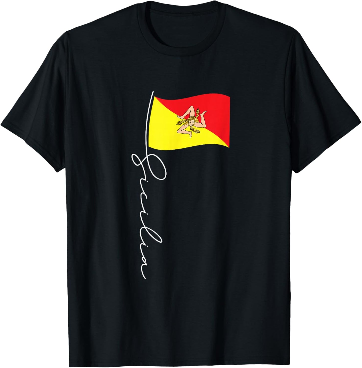 Sicily Signature Flag Pole - Elegant Patriotic Sicilian Flag T-Shirt - T-Shirt | Black
