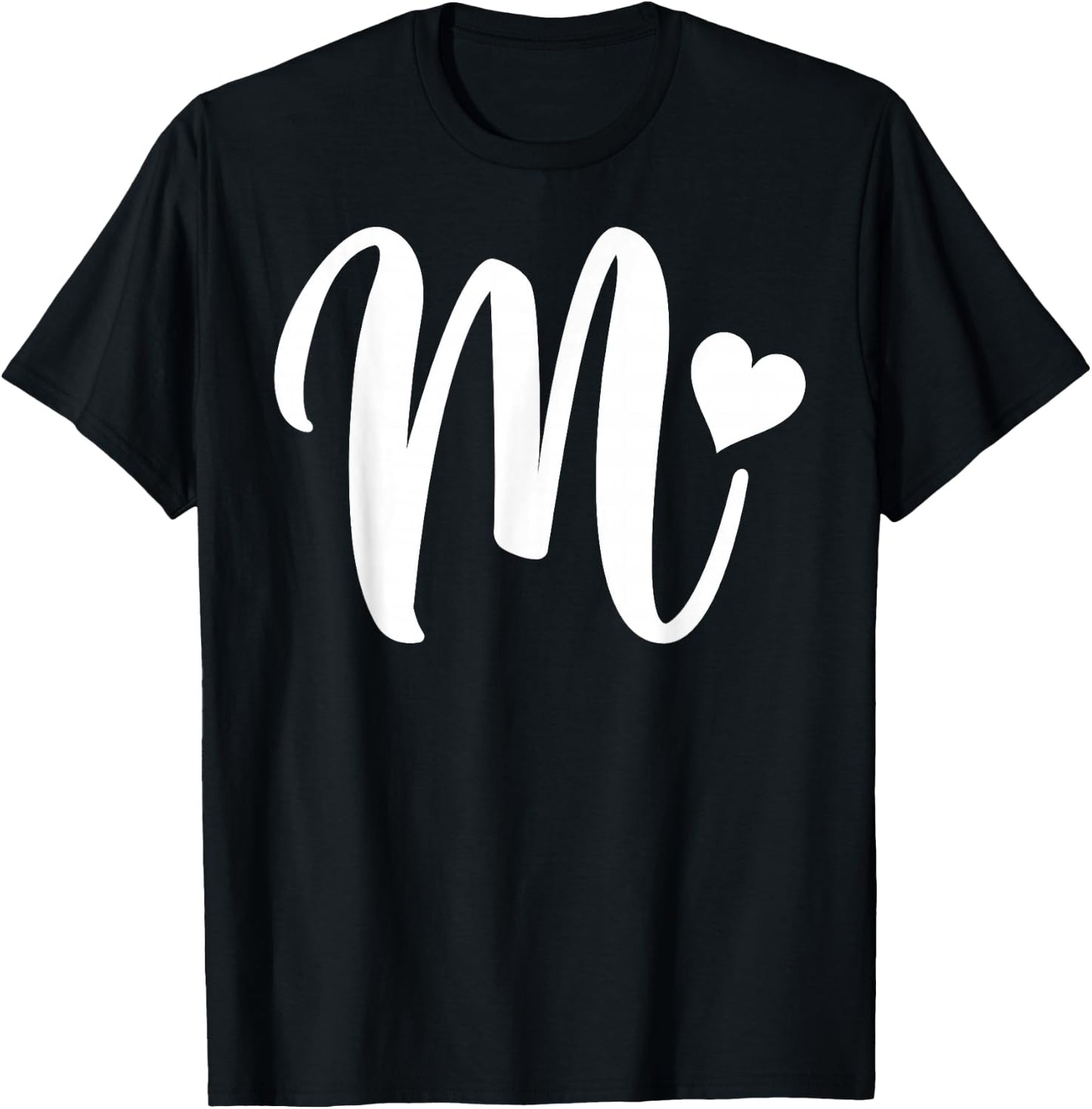 white letter M monogram initial minimalist heart graphic T-Shirt - T-Shirt | Black