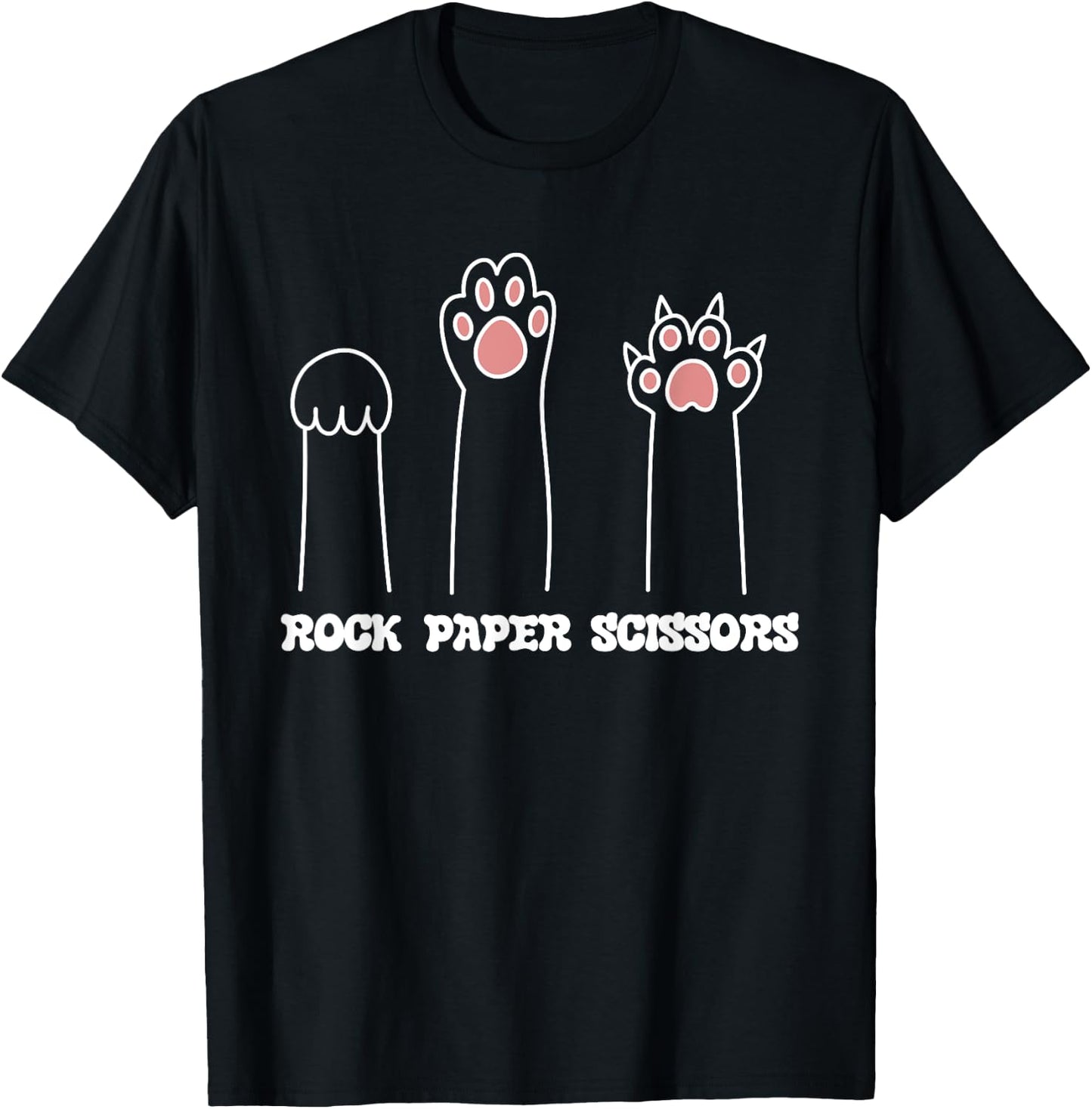 Rock Paper Scissors Hand Game Cute Paw Funny Cat Women Girls Kids T-Shirt - T-Shirt | Black