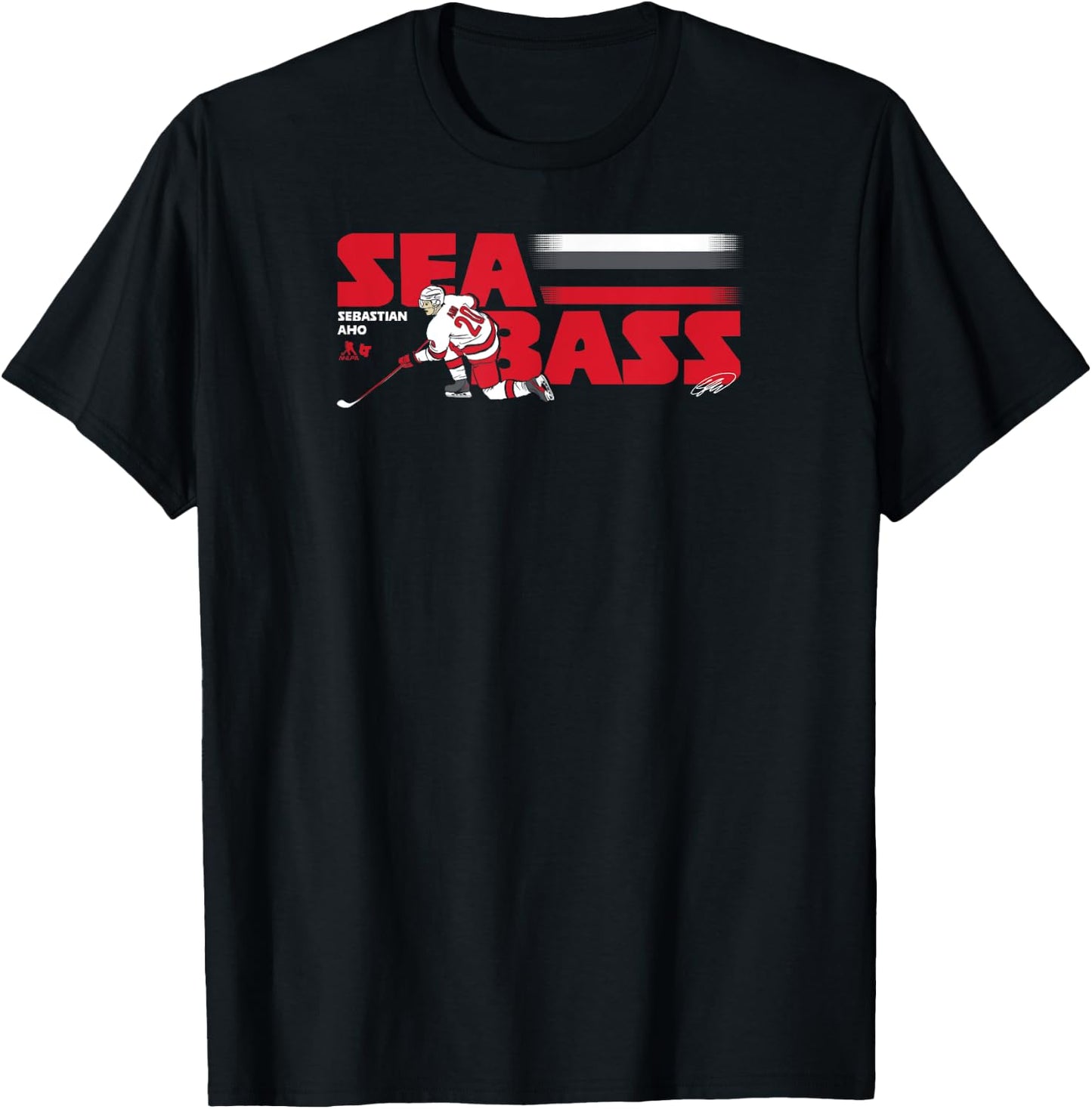 Sebastian Aho: Sea Bass - Carolina Hockey T-Shirt - T-Shirt | Black
