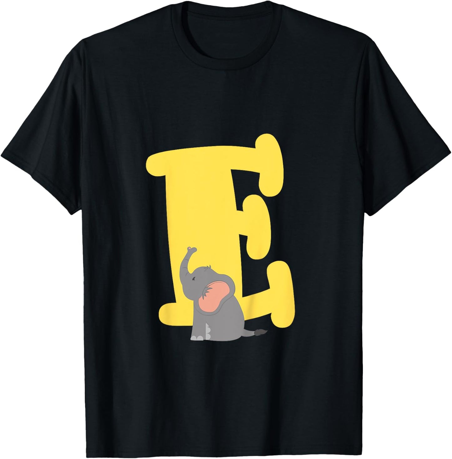 Cute Elephant Letter E Alphabet Boys Girls Initial T-Shirt - T-Shirt | Black