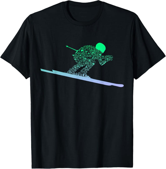 Silhouette Ski Icon for Skiier | Ski Boys Skiing T-Shirt - T-Shirt | Black