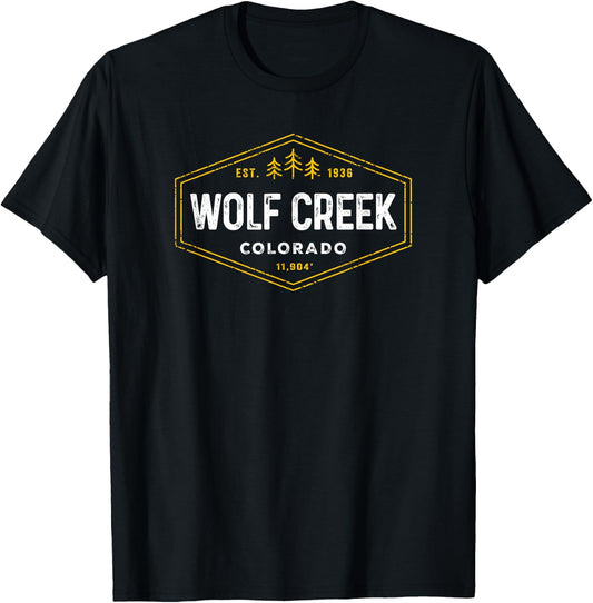 Vintage Wolf Creek Altitude Hexagon Badge Colorado Souvenir T-Shirt - T-Shirt | Black