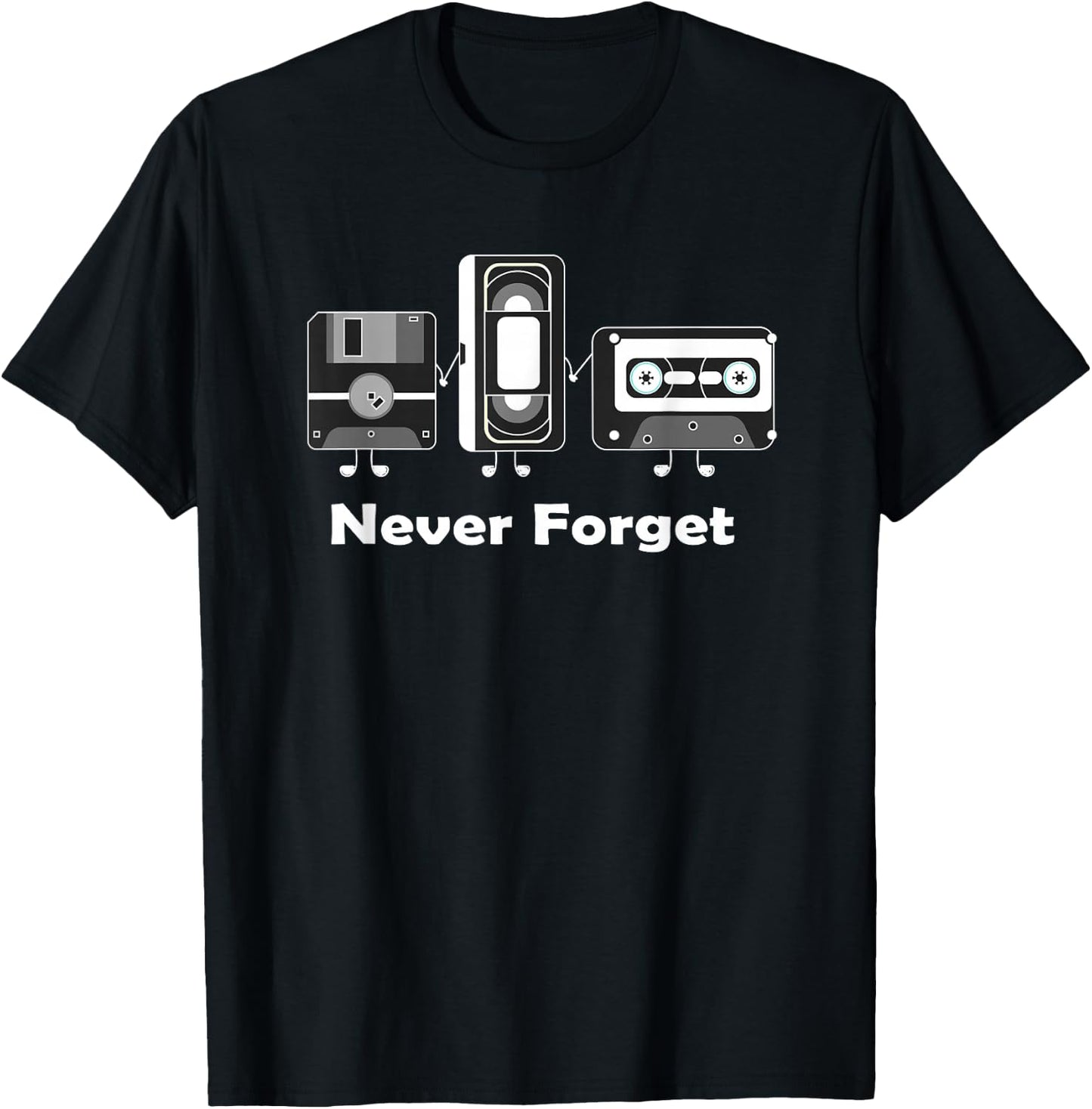 Never Forget VHS Tape Cassette Floppy Disk T-Shirt - T-Shirt | Black