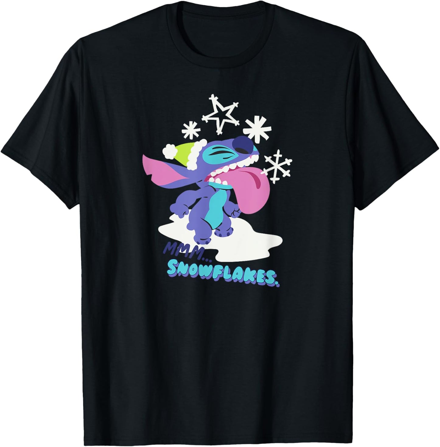 Amazon Essentials Stitch Wintertime Catching Snowflakes T-Shirt - T-Shirt | Black