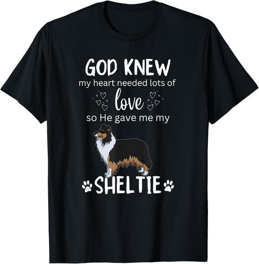 God Gave Me My Sheltie Awesome Tri-Color Sheltie Mom T-Shirt - T-Shirt | Black